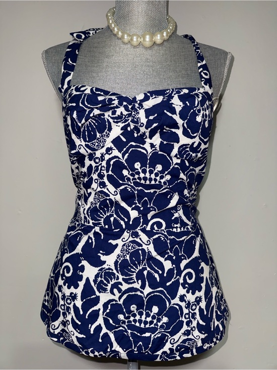 Trina Turk Tops - Trina Turk Navy & White Floral Halter Top - Women's Summer Tank